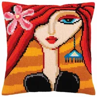 Collection D'Art CdA Kreuzstichkissen "Mädchen mit einem türkisfarbenen Ohrring" 5281, 40x40cm, Stickbild vorgezeichnet
