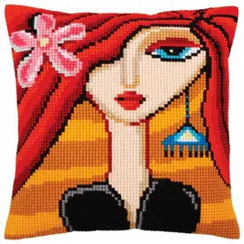 Collection D'Art CdA Kreuzstichkissen "Mädchen mit einem türkisfarbenen Ohrring" 5281, 40x40cm, Stickbild vorgezeichnet