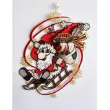 Stickereien Plauen Fensterbild STICKEREIEN PLAUEN "Weihnachtsmann mit Schlitten", bunt, B:25cm H:30cm, Polyester, Fensterbilder