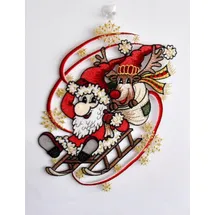 Stickereien Plauen Fensterbild STICKEREIEN PLAUEN "Weihnachtsmann mit Schlitten", bunt, B:25cm H:30cm, Polyester, Fensterbilder