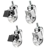 IMUNKT M8/M10 Gewinde Lenkrollen Transparent Möbelrollen 35/50mm, Kleine Polyurethan Räder, Warenkorbrollen Mit Bremse Für Couchtisch, Beistelltisch 4 Stück(2swivel+2with Brake,1.5in-M10)
