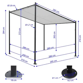 Mendler Pergola-Gestell HWC-A22 3 x 3 m schwarz