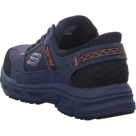 SKECHERS Oak Canyon Consistent Winne Herren-Sneaker, freihändig, Marineblaues Leder, Textil, orangefarbener Besatz, 43 EU