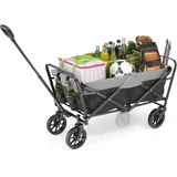 EASYmaxx Bollerwagen faltbar | Klappbarer Handwagen | Transportkarre bis 80 kg belastbar | Kompaktes Design | Ausziehbarer Griff | 360° Vorderräder | Für Ausflüge, Garten, Festivals [Schwarz/Grau]