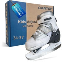 EXPLORER Cantop Schlittschuhe Kinder verstellbar Größe 34-37 für Jungen, Mädchen, Damen und Herren Eishockey Schlittschuh im Sneaker Design in Silber Weiß