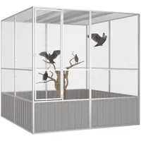 Tidyard Vogelkäfig Käfig Vogelvoliere Voliere Vogelhaus Vogel Verzinkter Stahl Grau 213,5x217,5x211,5 cm