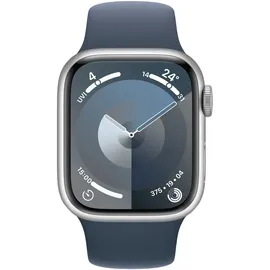 Apple Watch Series 9 GPS + Cellular 41 mm Aluminiumgehäuse silber, Sportarmband sturmblau S/M