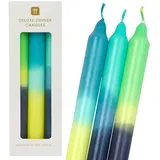Talking Tables Ombre Spitzkerzen Unparfümiert Blau Gelb Grün 3er-Set, Marmor Blau, Groß – Elegante Weihnachtsdeko