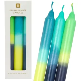 Talking Tables Ombre Spitzkerzen Unparfümiert Blau Gelb Grün 3er-Set, Marmor Blau, Groß – Elegante Weihnachtsdeko