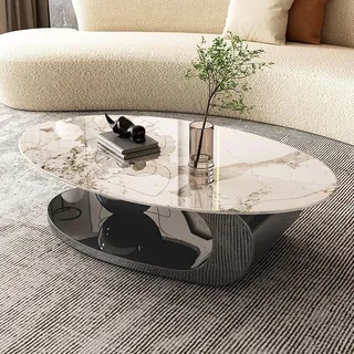 Ovaler Couchtisch, einzigartige Couchtische, Couchtisch mit Marmorplatte und Metallstahlrahmen, stabil und einfach zusammenzubauen, für Wohnzimmer, Büro, Heimdekoration (B 120 x 70 cm)