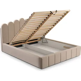moeblo Polsterbett Bett 03 – Doppelbett mit Kopfstütze, Rahmenbettgestell, Bettkasten, Lattenrost und gepolstertem Kopfteil, Double - 140x200 - ... - Hellgrau