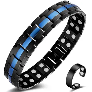 Vicmag Lymphdrainage Magnetarmband Herren Titanstahl-Magnetarmband Doppelreihige Ultra-Stärke-Magnete mit Einstellwerkzeug und Geschenkbox (Blaue Linie)