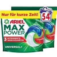 Ariel Waschmittel Max Power All-in-1 Vollwaschmittel, Pods, Universal+, 2,18 kg, Waschladungen 54