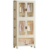Cachpib Tragbarer Kleiderschrank Aufbewahrungs Organizer, Mobile Aufbewahrungsbox mit Rollen, Kunststoff-Klappkommode mit Kleiderstange für Kinderkleidung Aufbewahrung von Spielzeug