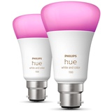 Philips Hue White & Colour Ambiance LED-Leuchtmittel, B22 Bajonettsockel, 1100 Lumen (entspricht 75 W) Funktioniert mit Alexa, Google Assistant und Apple Homekit, 2 Stück(1er Pack)