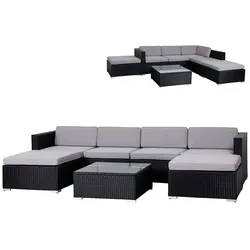 SVITA LUGANO Polyrattan Lounge Gartenmöbel Set Gartenlounge Gartensofa Schwarz