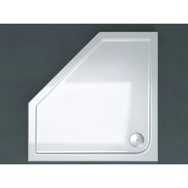 doporro Duschkabine Fünfeckdusche 90x90x195cm Duschabtrennung inkl. 4cm flacher Duschtasse in Weiß und Ablaufgarnitur ESG-Sicherheitsglas Rav08K - Silber