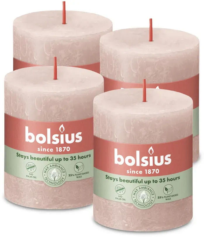 Rustik Stumpenkerzen 80/68 mm - Nebliges Rosa  (4 Stück)