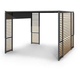 Blumfeldt Valence Gazebo 3x3 m UV50+ wasserabweisend LED-Solar-Beleuchtung Solar-Panel Dunkelgrau
