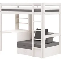 VCM Kids Hochbett, Couch, Lattenrost, Matratze, Schreibplatte und Regal weiss/hellgrau. - Weiß