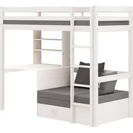 VCM Kids Hochbett, Couch, Lattenrost, Matratze, Schreibplatte und Regal weiss/hellgrau. - Weiß