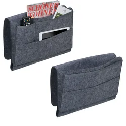 Relaxdays Betttasche, 2er Set, 4 Fächer, Klettverschluss, Aufbewahrung für Bett & Sofa, Bett Organizer, Filz, dunkelgrau