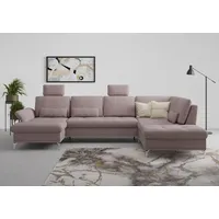 Wohnlandschaft INOSIGN "Palm Beach U-Form" Sofas Gr. B/H/T: 347cm x 89cm x 224cm, Chenille-Optik, mega-Recamiere links, mit Sitztiefenverstellung-mit Bettfunktiom-mit Stauraum-mit Armteilverstellung, rosa (rosé) Federkern, mit Sitztiefenverstellung, wahlweise Bettfunktion