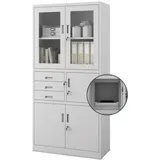 Jan Nowak Vitrinenschrank abschließbar FILIP mit Tresor 185 x 90 x 40 cm, Wohnzimmer, Wohnwände, Vitrinenschränke