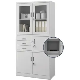 Jan Nowak Vitrinenschrank abschließbar FILIP mit Tresor 185 x 90 x 40 cm, Wohnzimmer, Wohnwände, Vitrinenschränke