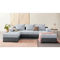 Wohnlandschaft INOSIGN "Josy U-Form" Sofas Gr. B/H/T: 269cm x 41cm x 161cm, Microvelours-Cord, Recamiere beidseitig montierbar, mit Bettfunktion und Bettkasten, grau (hellgrau/anthrazit) inkl. Bettfunktion, Bettkasten und Kissen, mit 2 Recamieren