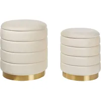 Beliani Pouf mit Stauraum Samtstoff Hellbeige 2er Set GARLAND