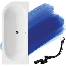 Besco BADLAND Eckbadewanne Rechteck Badewanne Avita RECHTS 170x75 mit Ablaufgarnitur und Füßen + Badkissen Schwarz KODI | BADLAND AVITA - Schwarz/Weiß