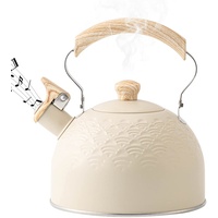 Teekessel Wasserkessel,Flötenkessel,wasserkessel induktion 2.5L,Teekessel für alle Kochplatten,Edelstahl Pfeifkessel mit Holzmaserungsgriff,Wasserkocher für Tee & Kaffee,Modern automatisch (Weiß)