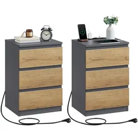 VASAGLE Nachttisch 2er Set 3 Schubladen 0 x 0 x 0 cm Grau