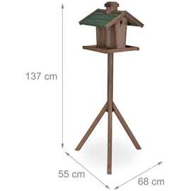 Relaxdays Vogelfutterhaus mit Ständer, Silo, wetterfestes Dach, Garten, Holz Vogelhaus HBT: 137 x 68 x 55 cm, braun/grün