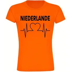 multifanshop Damen T-Shirt - Niederlande - Herzschlag - Druck schwarz - Frauen