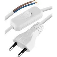 EMOS Euro-Zuleitung mit Schalter 2 m, Netzkabel, Anschlusskabel, Verbindungskabel für Leuchten, Lampen, Leuchtmittel mit Euro-Stecker, 2 x 0,75 mm, H03VVH2-F, weiß
