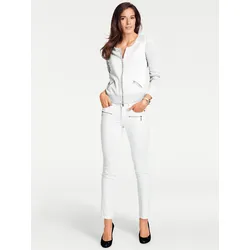 Cardigan HEINE, Damen, Gr. 34, weiß, 90% Baumwolle, 10% Seide, unifarben, Langarm, Strickjacken
