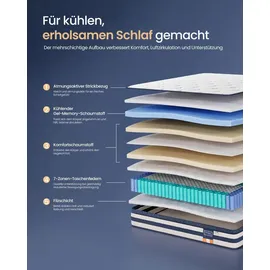 VASAGLE 7-Zonen Taschenfederkernmatratze 180 x 200 cm H3