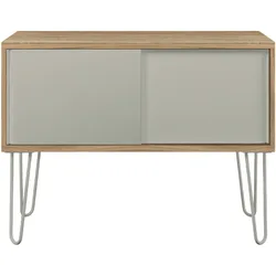 Bisley MultiRange Sideboard in Nussbaum-Lichtgrau - Büroschrank mit Schiebetüren 100cm breit, Retro-Design Kommode aus Holz & Metall, Schrank für