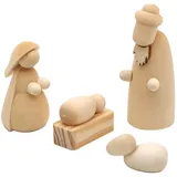Dekohelden24 Handgedrechselte Holz Krippenfiguren als 4er Set, Maße L/B/H: 2 x 2 x 5,5 cm.