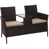 MCW Poly-Rattan Sitzbank mit Tisch E24 Braun Kissen Creme