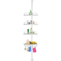 DEUBA Deuba® Teleskop Duschablage ohne Bohren 4 Ablagen 155-290 cm höhenverstellbar Edelstahl weiß Duschregal Teleskopregal Bad Regal Eckregal Duschkorb