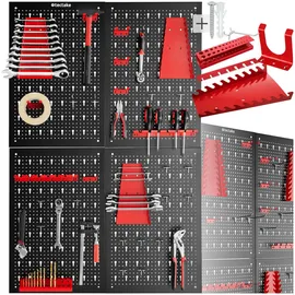 Tectake Werkzeuglochwand Metall 160 cm x 60 cm rot/schwarz