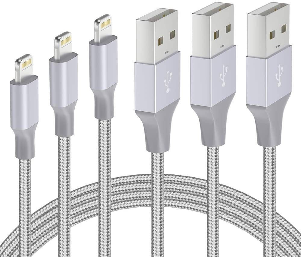 Elegear iPhone Lightning Kabel Nylon Smartphone-Kabel, USB C, 3Pack 1+2+3M Grau grau