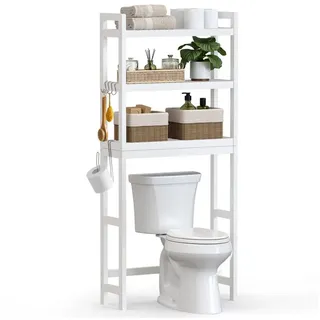 Songmics Badregal Badezimmerregal Toilettenregal, 3-stöckiges Badregal Bambus, verstellbar