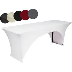 TexDeko Stretch Biertischhussen für Bierzeltgarnitur 220 x 50cm Festzeltgarnitur | verstärkte Beintaschen bügelfrei waschbar (Weiß)