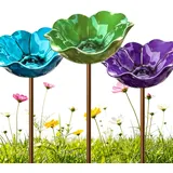 2/3 Stück Vogeltränke Blume, Metall Blumen Gartenstecker Vogeltränke, Dekorative Bienentränke für den Garten, Insektentränke Garten für Vögel, Bienen, Schmetterlinge (3 Stück-E)