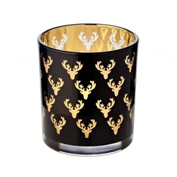 EDZARD SALE Windlicht Teelichtglas Kerzenglas Ben, schwarz, Hirsch, Höhe 8 cm