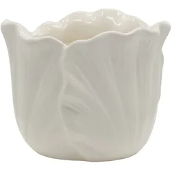 Chic Antique Fayence Blumentopf mit Blätter, H11/Ø 14 cm creme